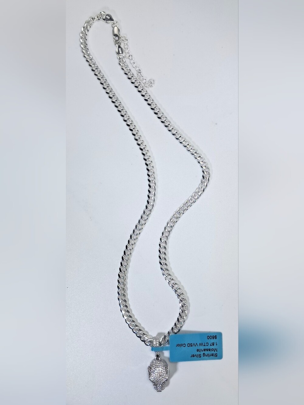 18" 925 Sterling Silver 5mm Cuban Link Chain with 1.87 CTW Moissanite Pendant - Picture 6 of 8